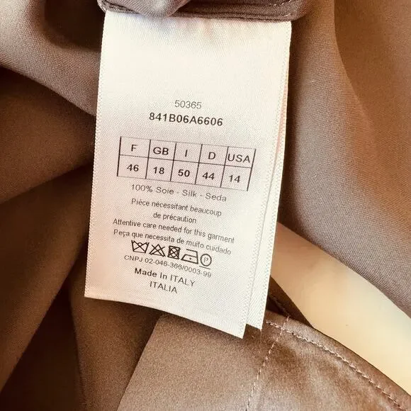 Christian Dior 100% Silk Taupe Brown Multi-Tonal Shimmer Button Blouse 14 - Picture 9 of 13